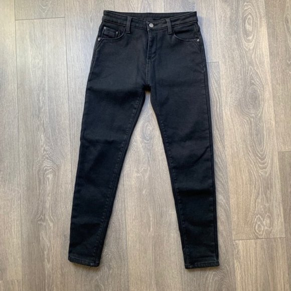 Fleece Lined Black Denim Straight Leg skinny Jeans Mid rise Size 29 - Picture 2 of 10